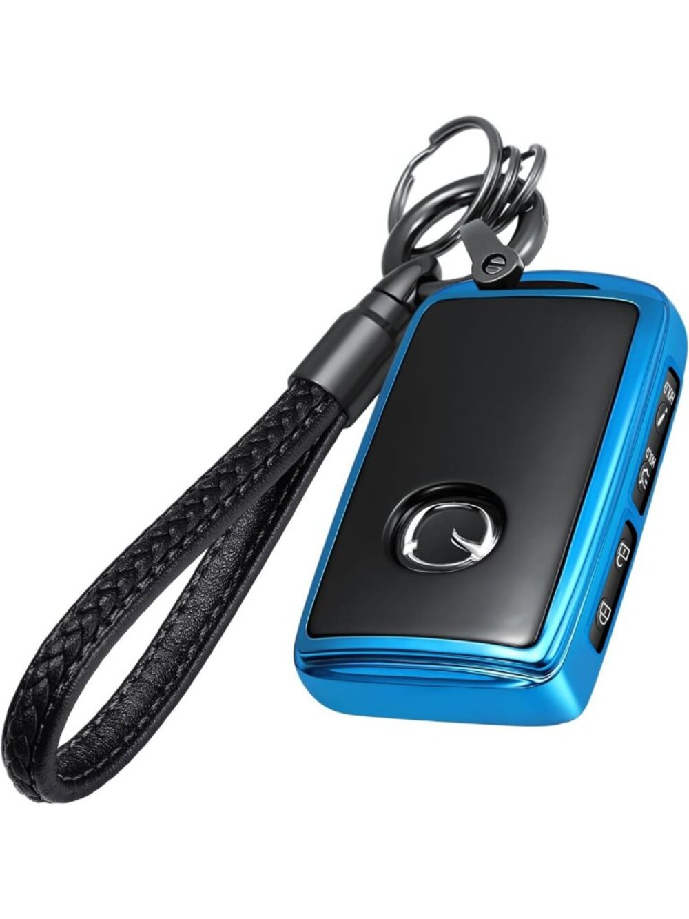 Leather Key Fob Cover & Keychain Holder for Mazda 2024-2026 Models - Blue